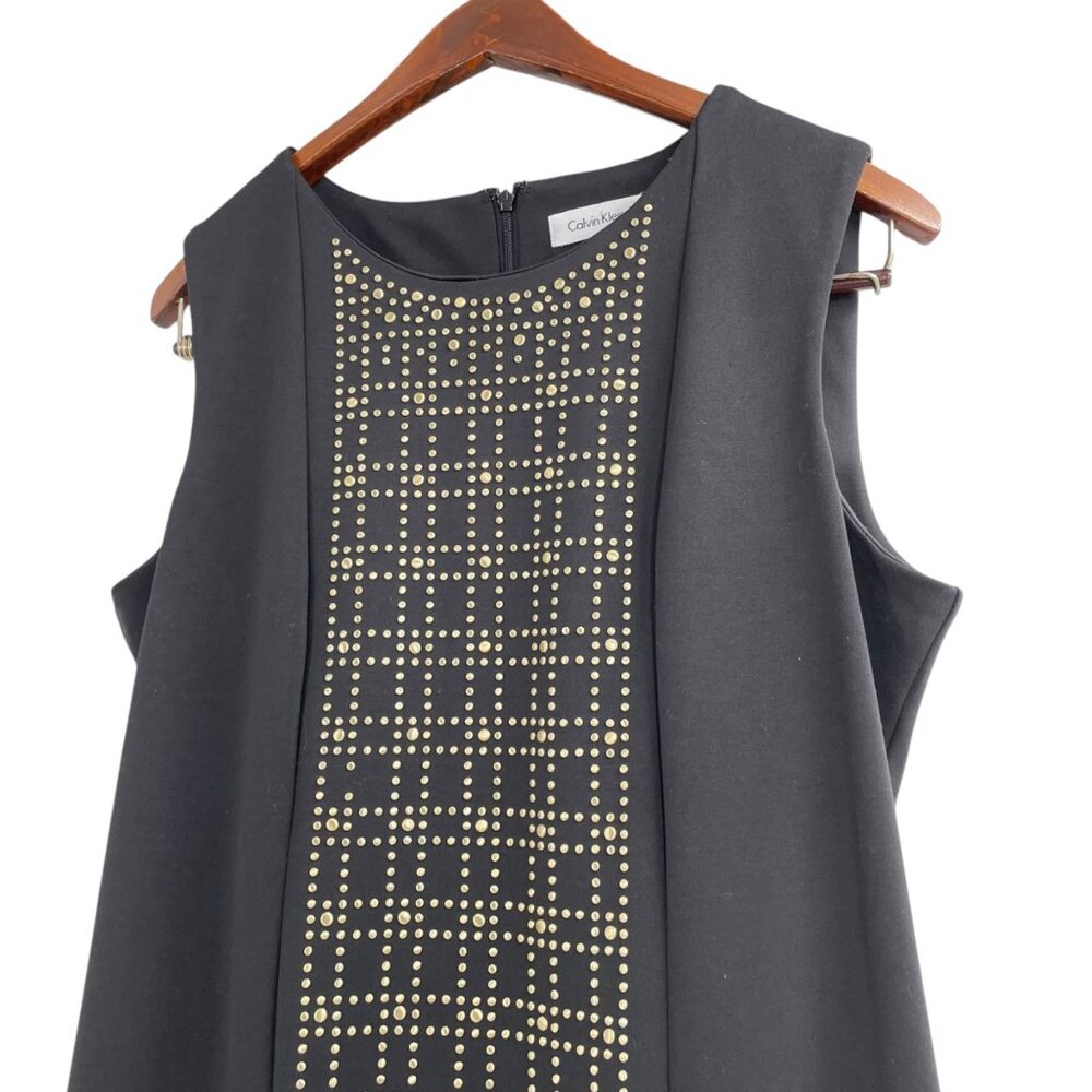 Calvin Klein Black Gold Studded Sleeveless Career Dress Womens Size 12 Modern - Picture 2 of 8